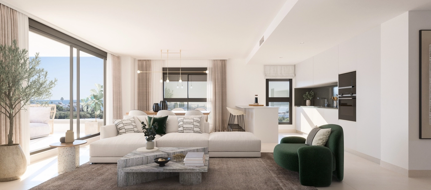 Rymliga interiörer flödar sömlöst från vardagsrummet till terrassen, perfekt för att njuta av utsikten.