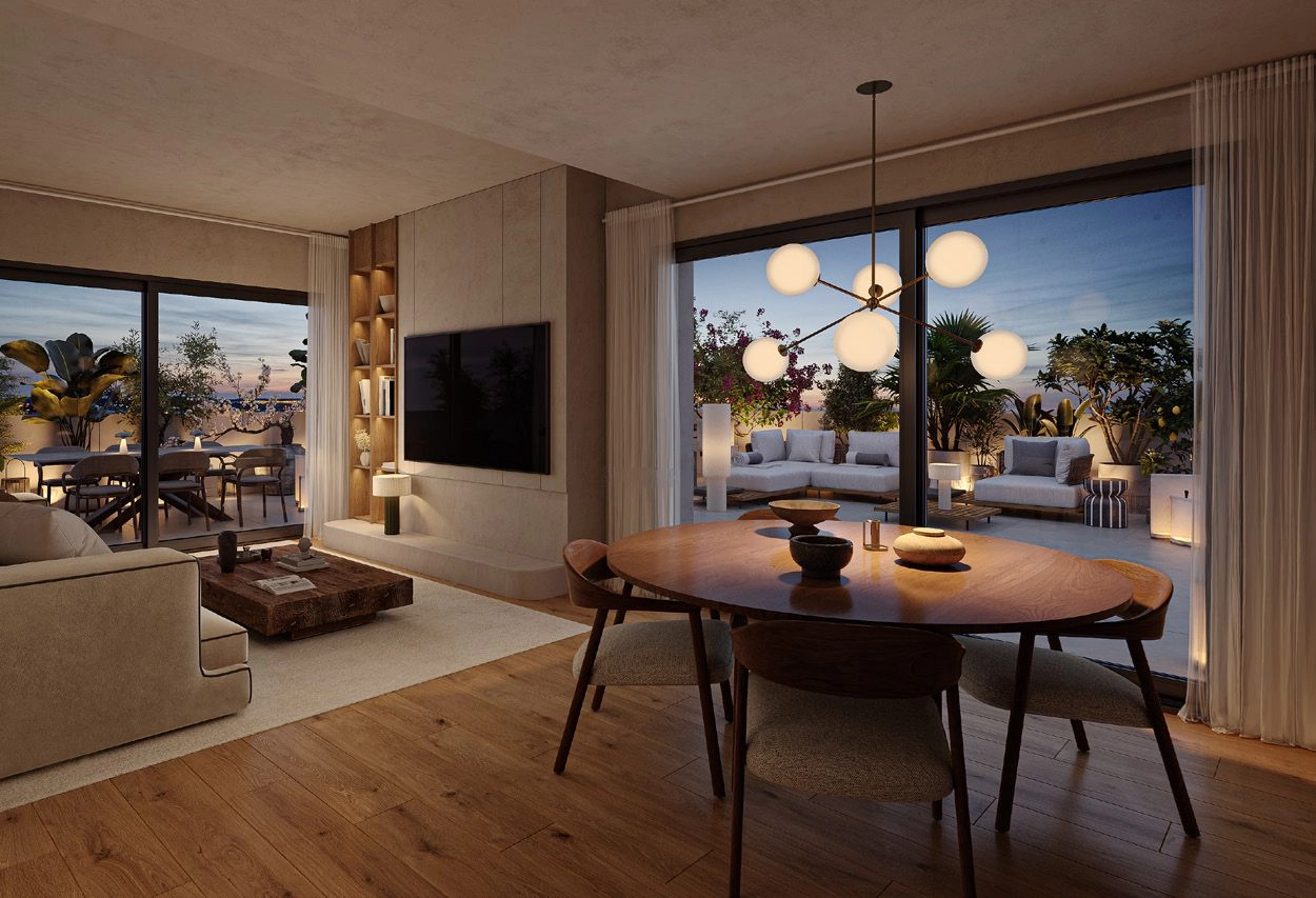 Vardagsrummet och matplatsen med öppen planlösning är perfekt för avkopplande kvällar med familj och vänner.