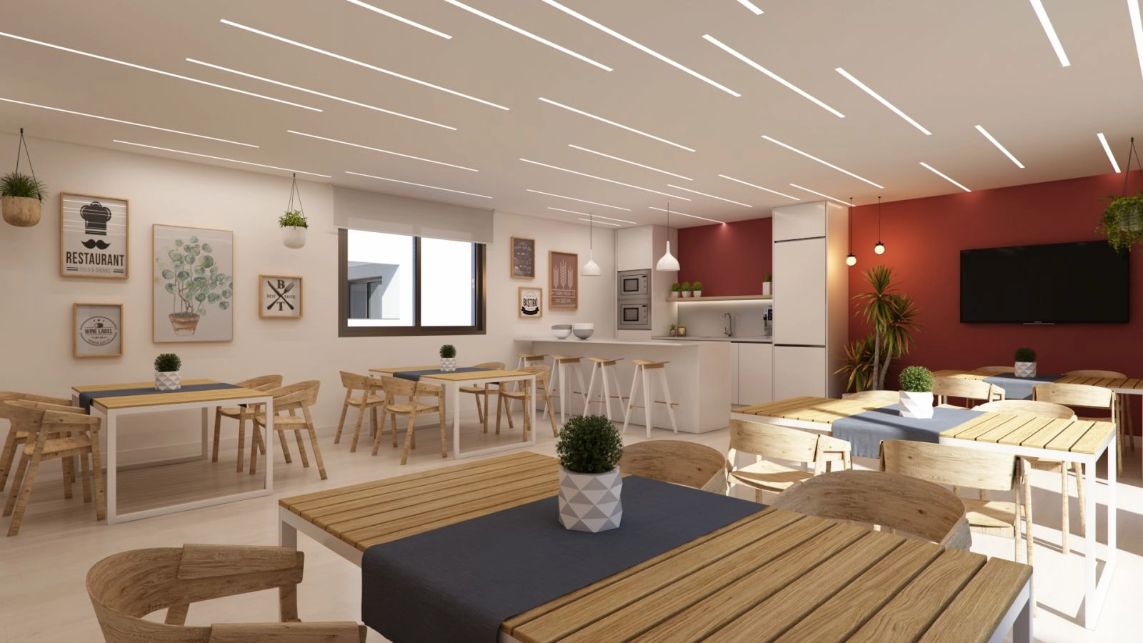 En mångsidig co-working och gourmetlounge där boende kan arbeta, träffas eller koppla av i komfort.