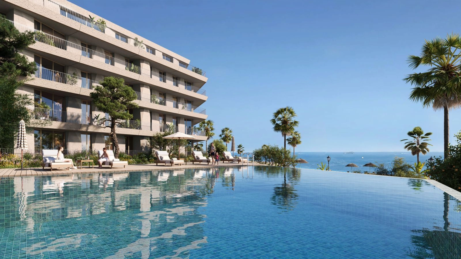Koppla av vid infinitypoolen med panoramautsikt över Costa del Sols kustlinje.