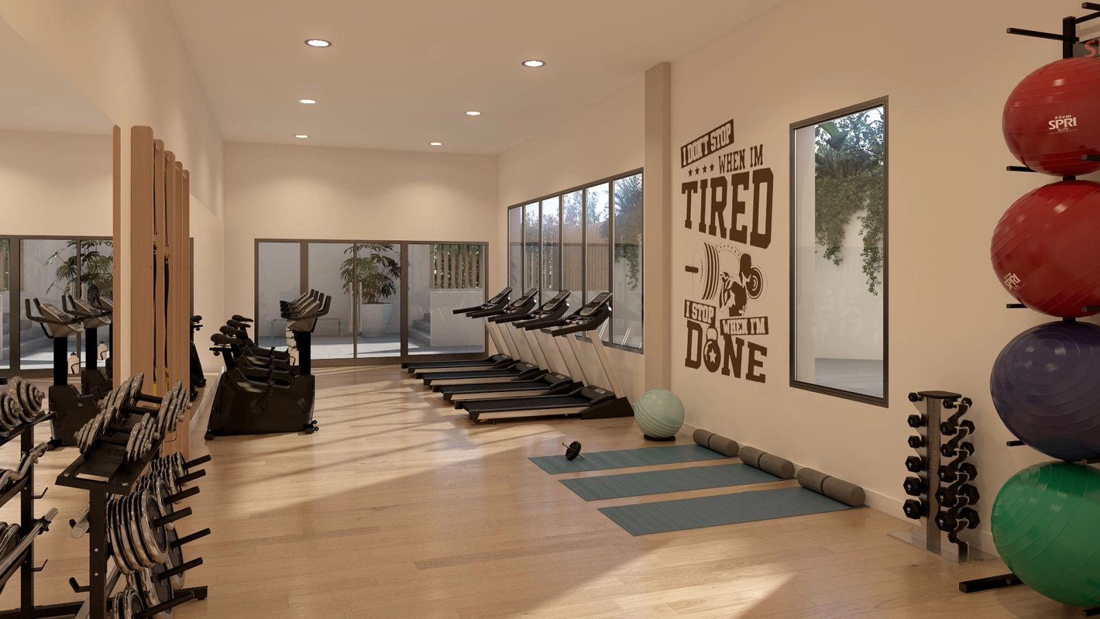 Det toppmoderna fitnesscentret, fullt utrustat för att boende ska kunna upprätthålla en aktiv och hälsosam livsstil.