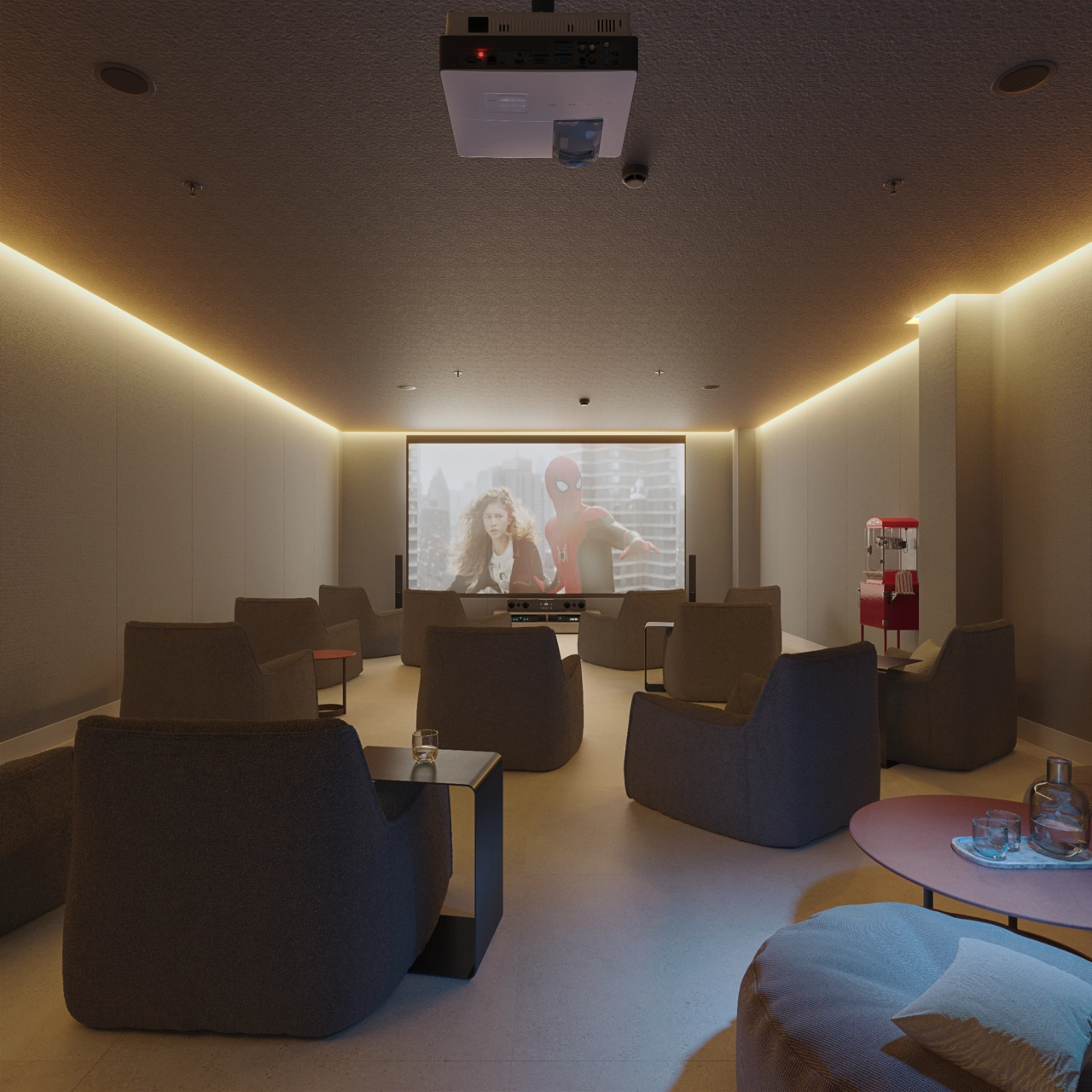 Njut av en filmkväll med familj och vänner i det privata biografrummet på plats.