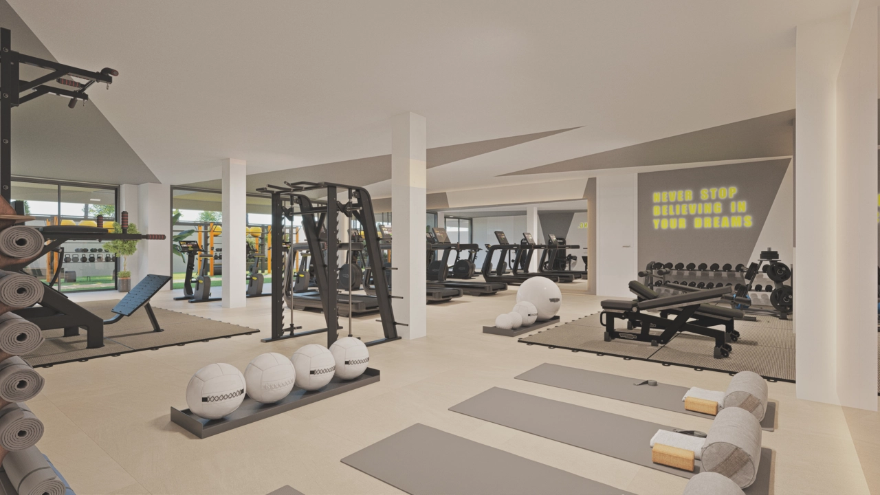 Ett toppmodernt gym med ett brett utbud av utrustning för att stödja en aktiv och hälsosam livsstil.
