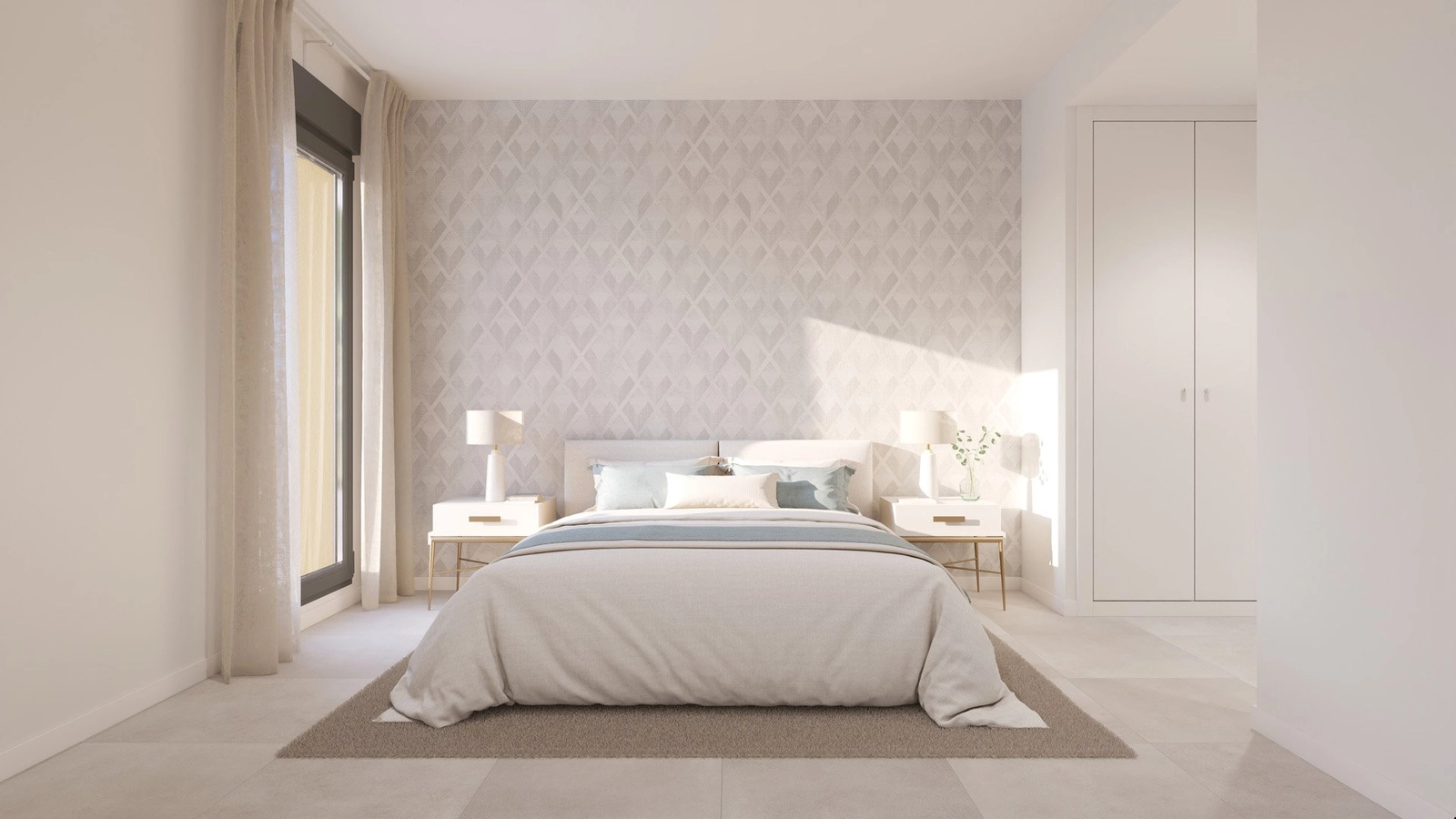 Ett lugnt master bedroom fyllt med naturligt ljus, som erbjuder en fridfull tillflyktsort.