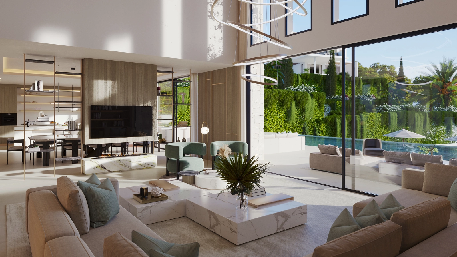 Generösa takhöjder och stora fönster fyller interiörerna med naturligt ljus och förstärker känslan av rymd.