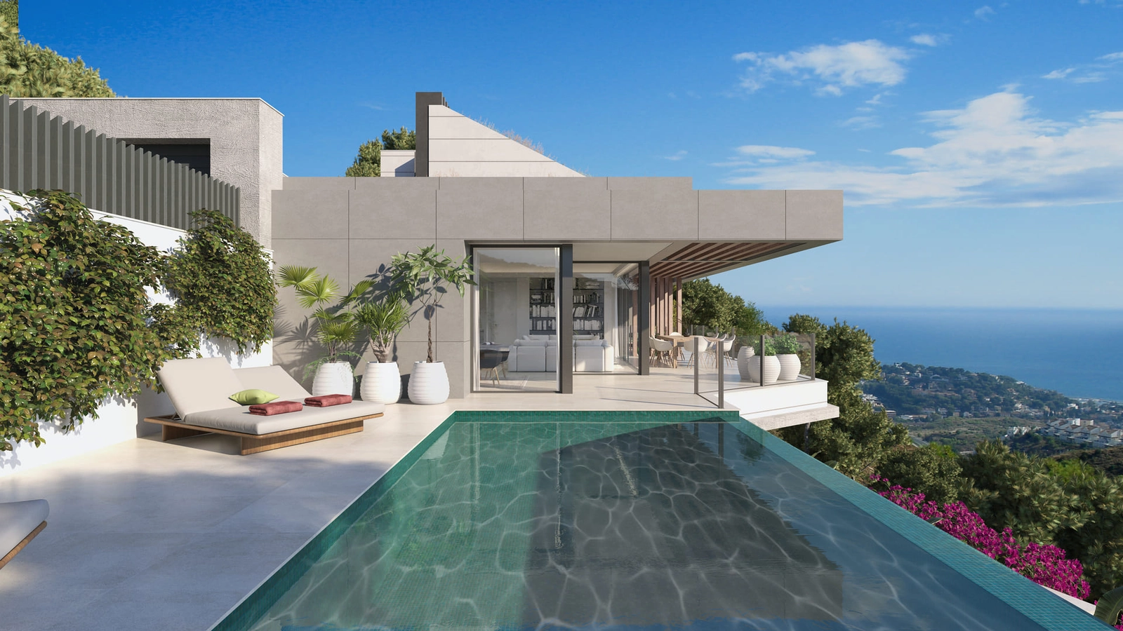 Njut av panoramautsikt över Medelhavet från din privata infinitypool.