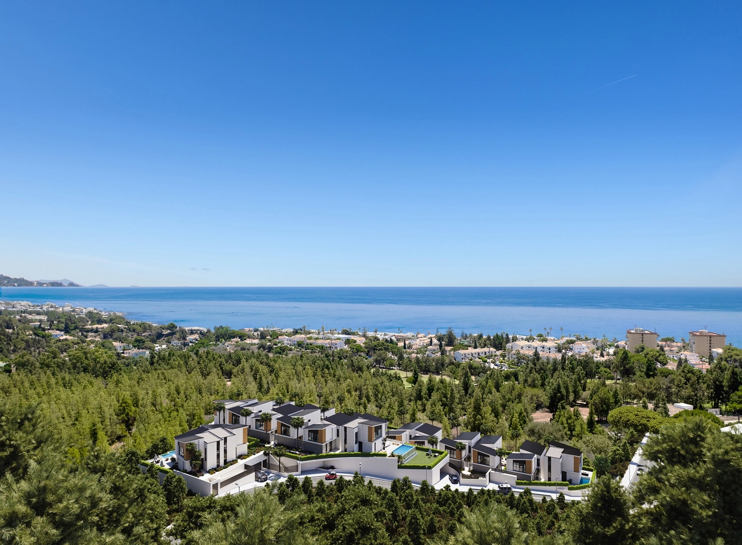 Panoramautsikt över Medelhavet från detta exklusiva villaområde på Costa del Sol.