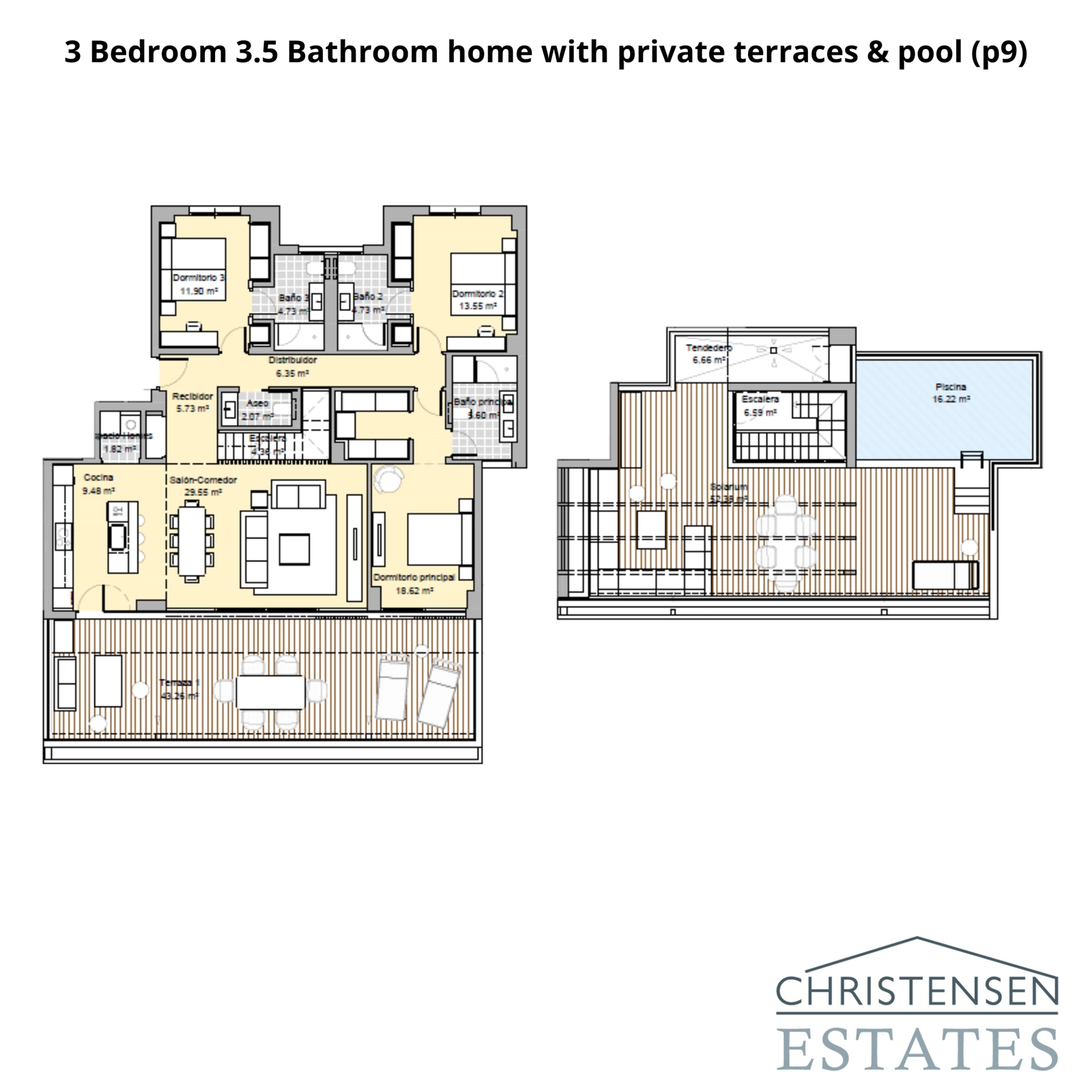 En lägenhet med tre sovrum, rymligt vardagsrum, privata terrasser och egen takpool för den ultimata lyxlivsstilen.