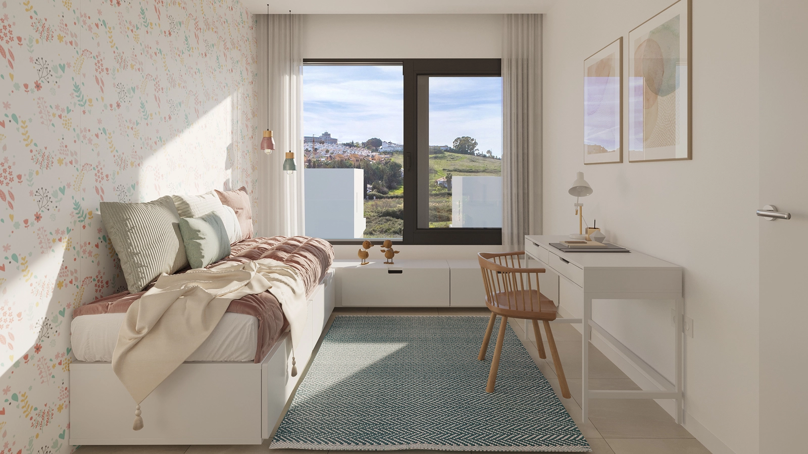 Ett charmigt och mångsidigt sovrum som kan anpassas för barn, gäster eller som hemmakontor.