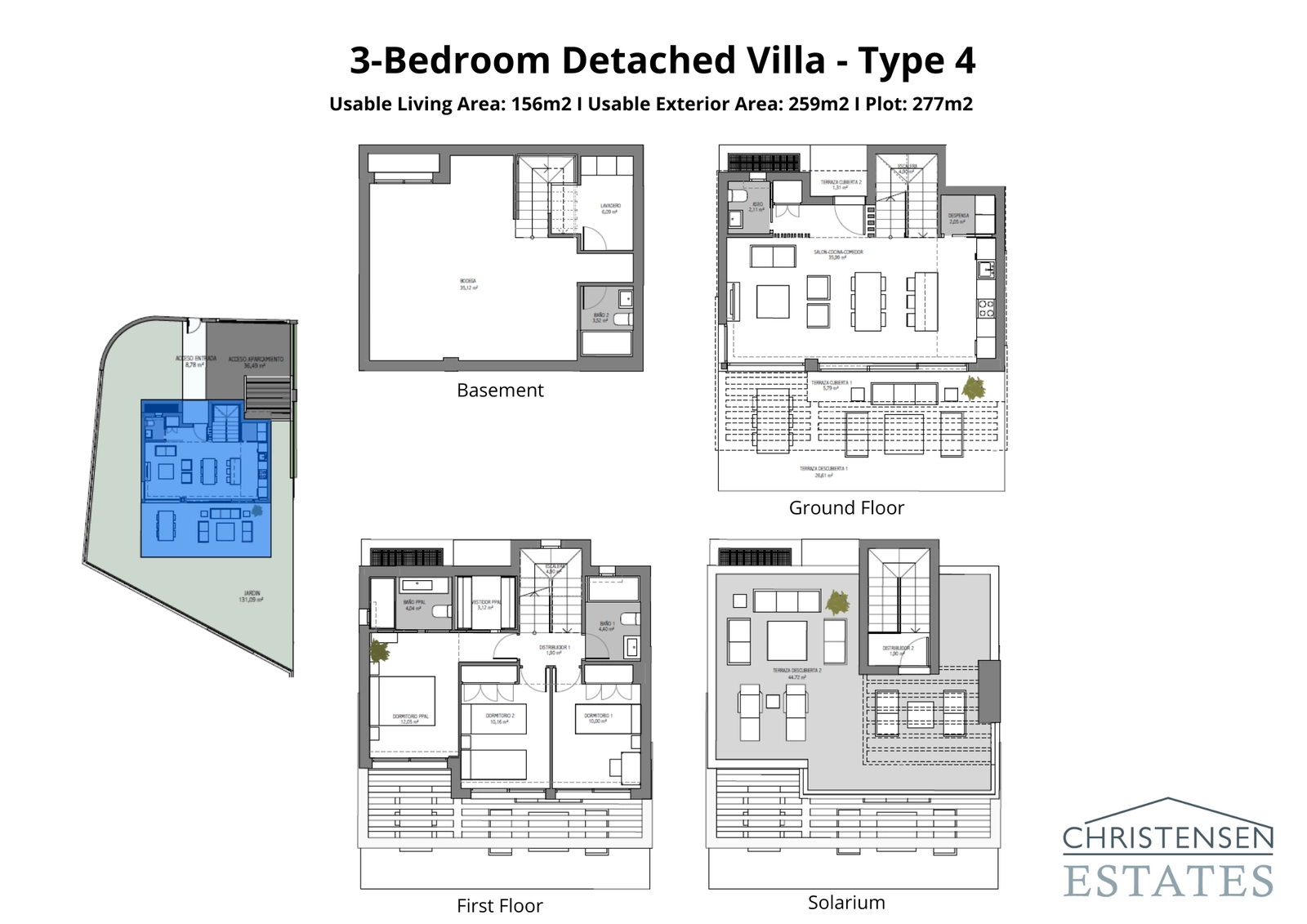 Utforska planlösningen för detta rymliga hem med tre sovrum, designat för komfort och avskildhet med en öppen boyta, gott om utomhusutrymme och en takterrass.