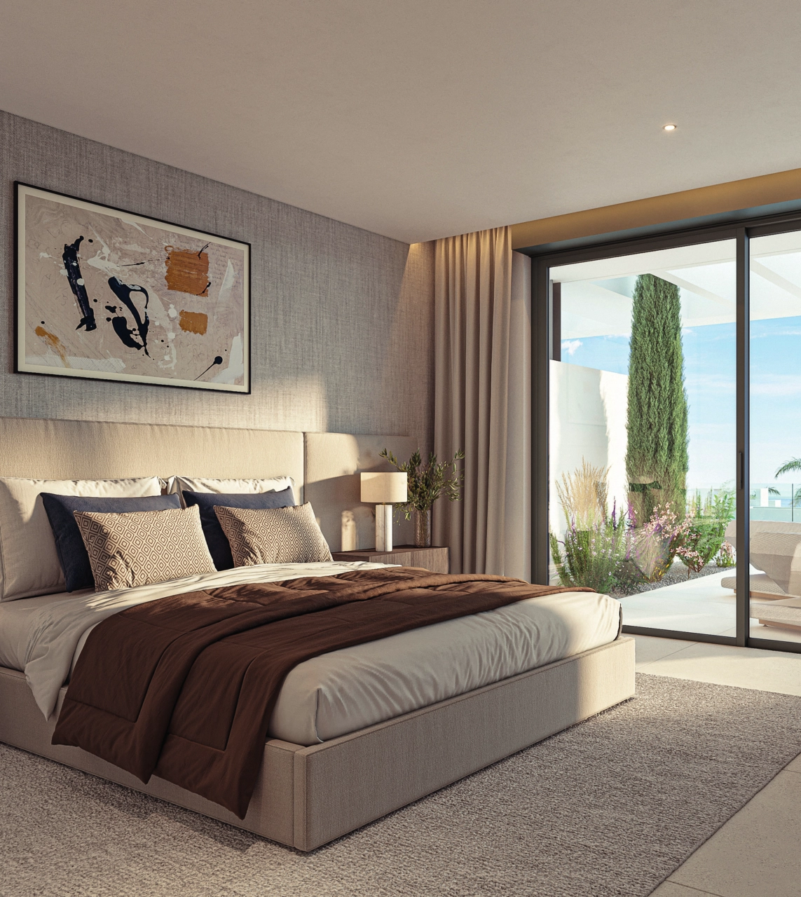 Vakna upp i ett rofyllt master bedroom med direkt tillgång till din privata terrass.