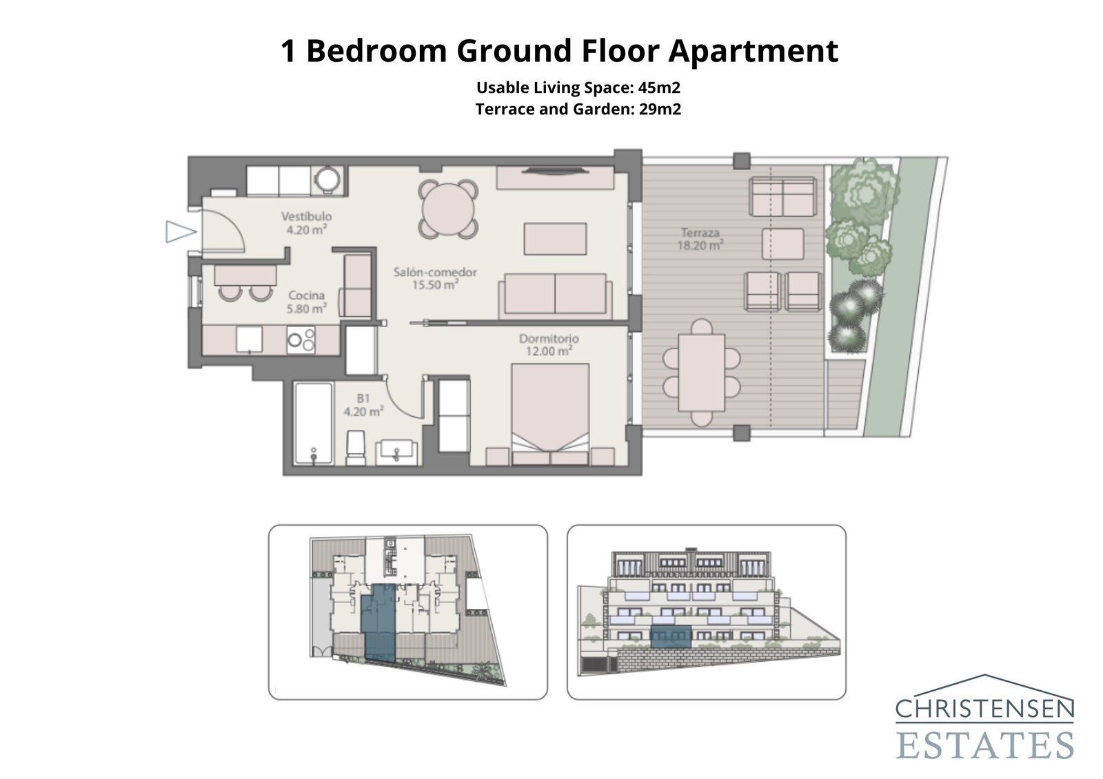 Denna bottenvåningslägenhet med ett sovrum erbjuder en smart design som förbinder vardagsrummet med en privat terrass och trädgård.