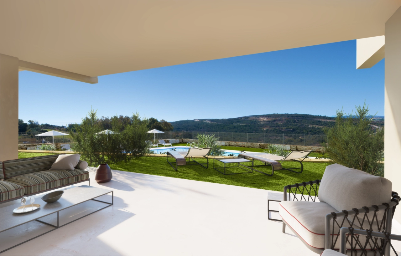 Lägenheterna på bottenvåningen har generösa privata terrasser och trädgårdar, vilket utökar din boendeyta till den vackra utomhusmiljön.