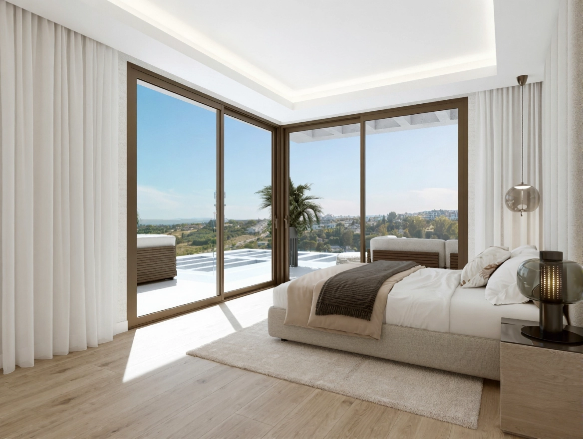 Vakna upp till vacker utsikt från det stora sovrummet, som leder ut till en privat terrass.