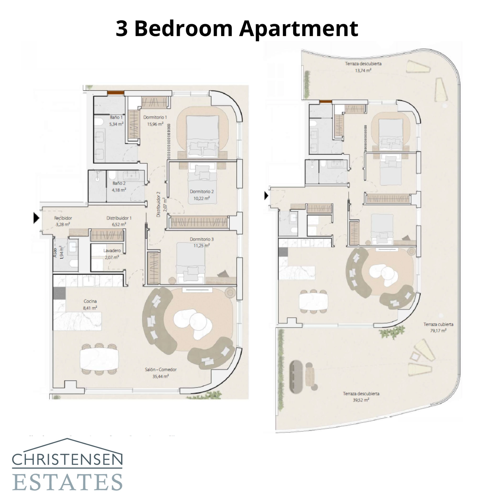 En rymlig bostad med tre sovrum, som erbjuder gott om boendeyta för familjer och en flytande koppling mellan inomhus- och utomhusområden.