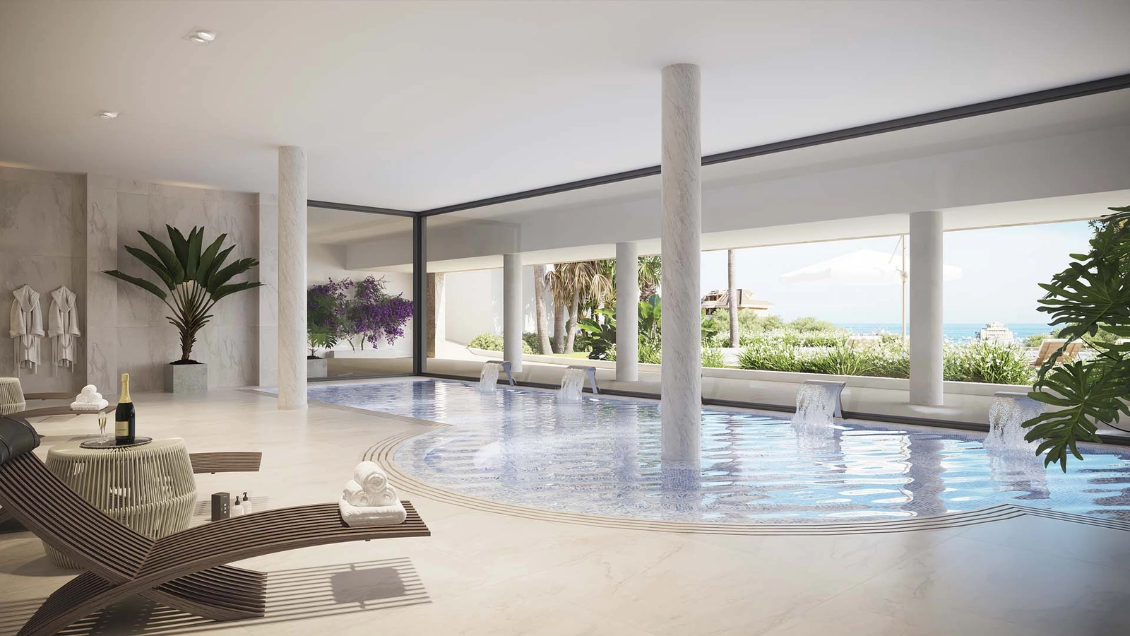 Det lyxiga inomhusspaet och poolen, utformat för wellness och avkoppling året runt.