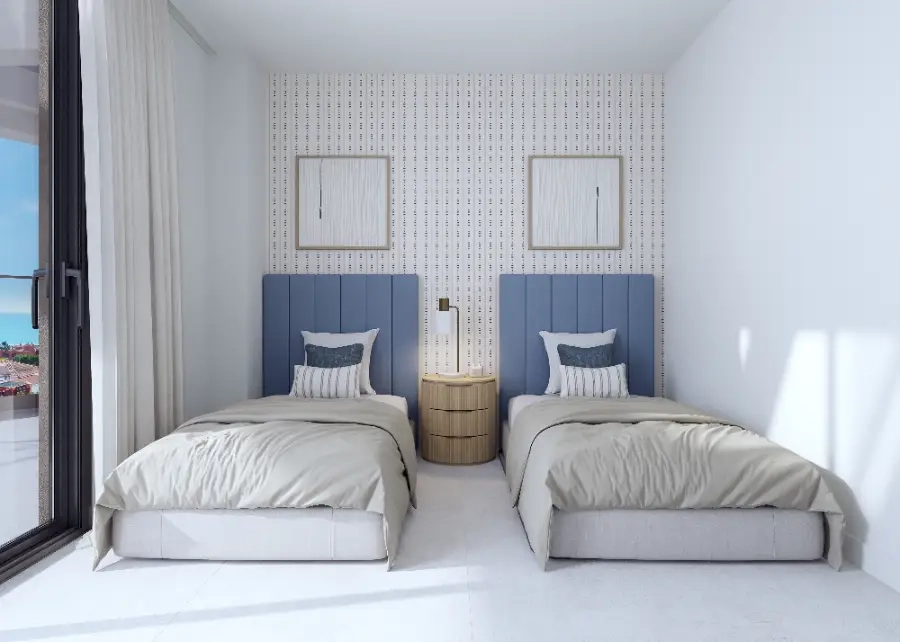 Ett bekvämt och ljust gästrum, som erbjuder ett välkomnande utrymme för familj och vänner.