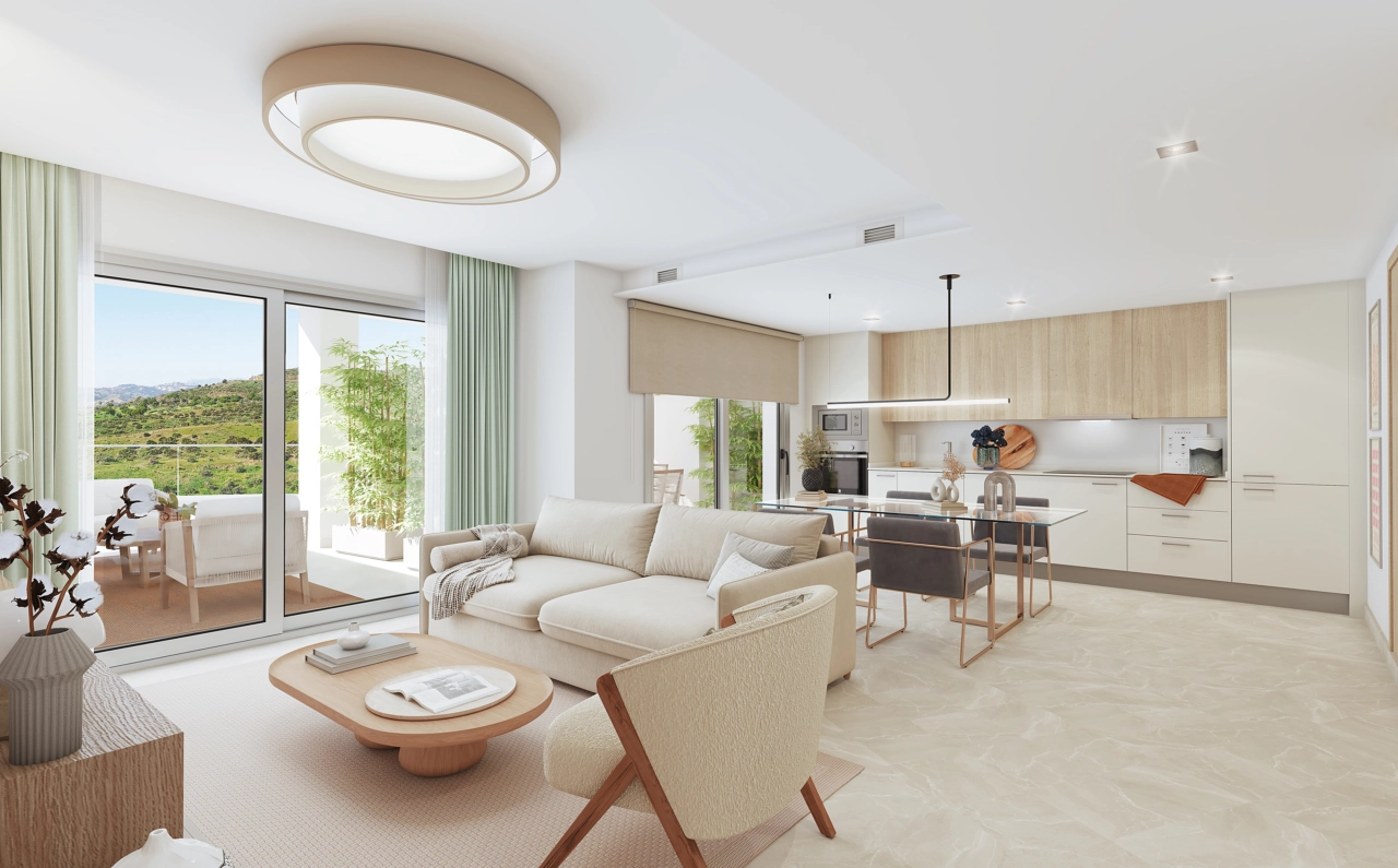 Den ljusa och rymliga öppna planlösningen, som sömlöst ansluter till terrassen för ett perfekt liv mellan inomhus och utomhus.