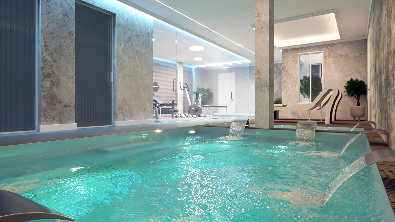 Koppla av i ditt privata inomhusspa, en fristad av lugn designad för ultimat avkoppling.