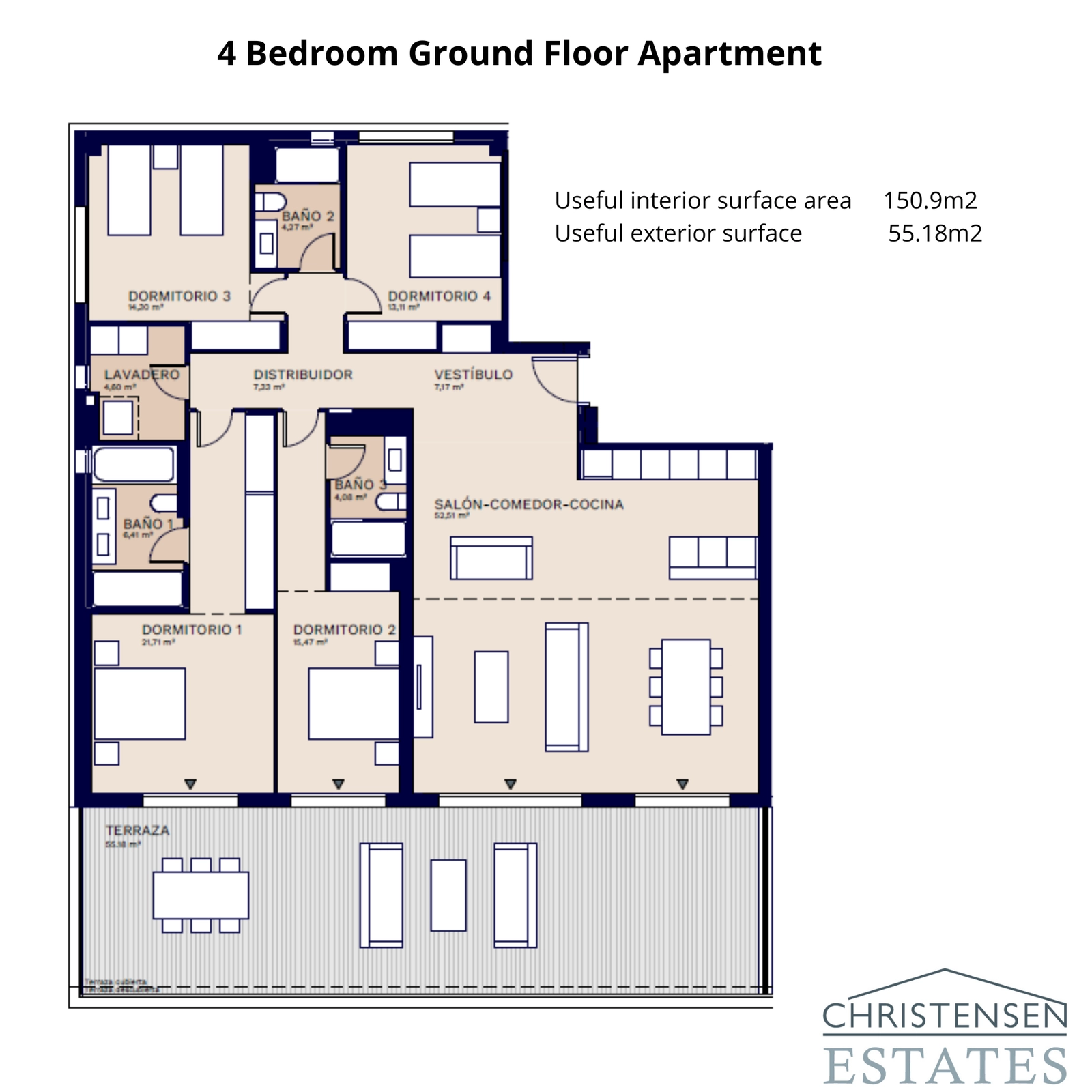Ett stort markplansboende med fyra sovrum, perfekt planerat för familjekomfort och underhållning.
