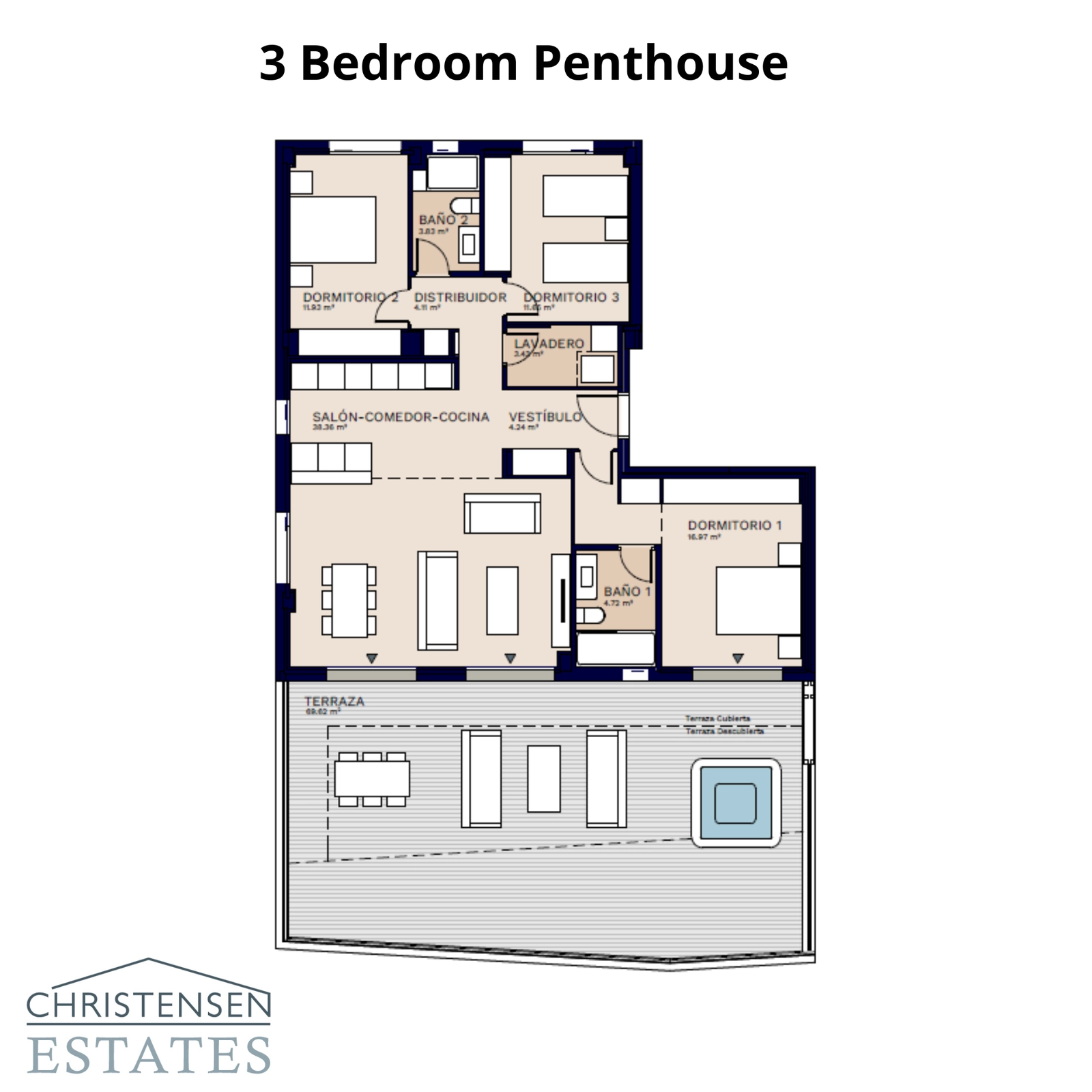 Den exklusiva takvåningsplanlösningen med tre sovrum har en expansiv terrass, perfekt för att njuta av den panoramiska havsutsikten över Costa del Sol.